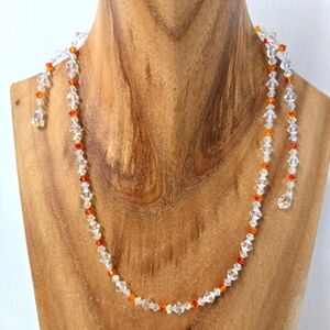 Elegant Crystal and Orange Beaded Vintage Necklace